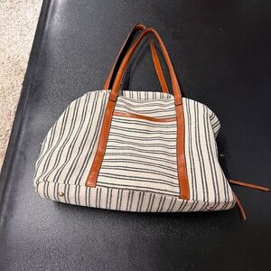 Street Level Tan and Black Striped Tote Bag